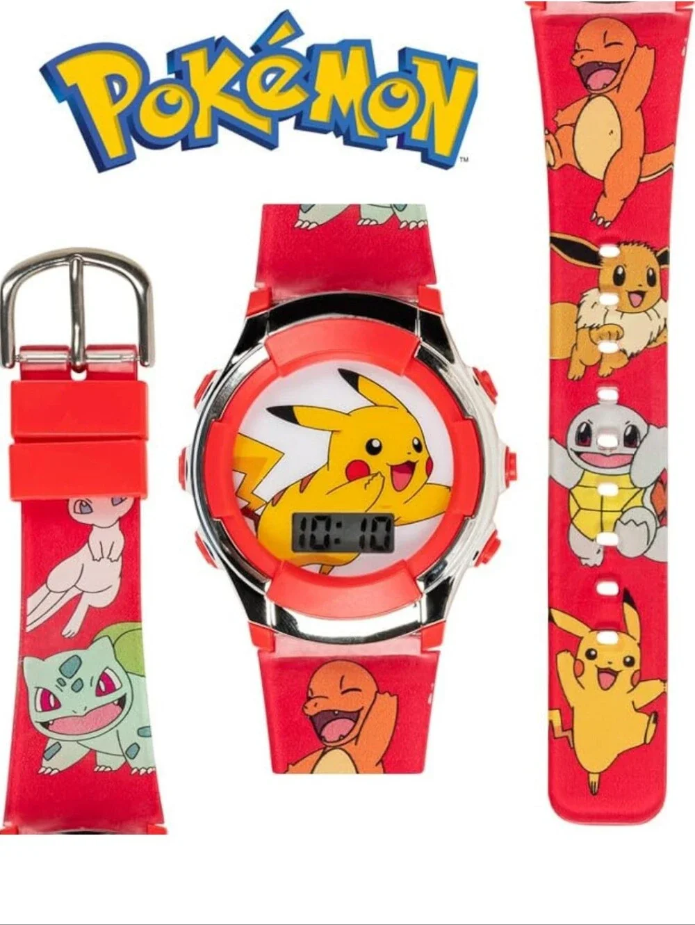 Kids Flashing LCD Watch - Red Pikachu & Bulbasaur